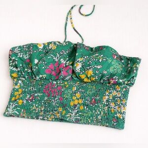 Anthropologie Maeve Green Floral Crop Top Sz XS